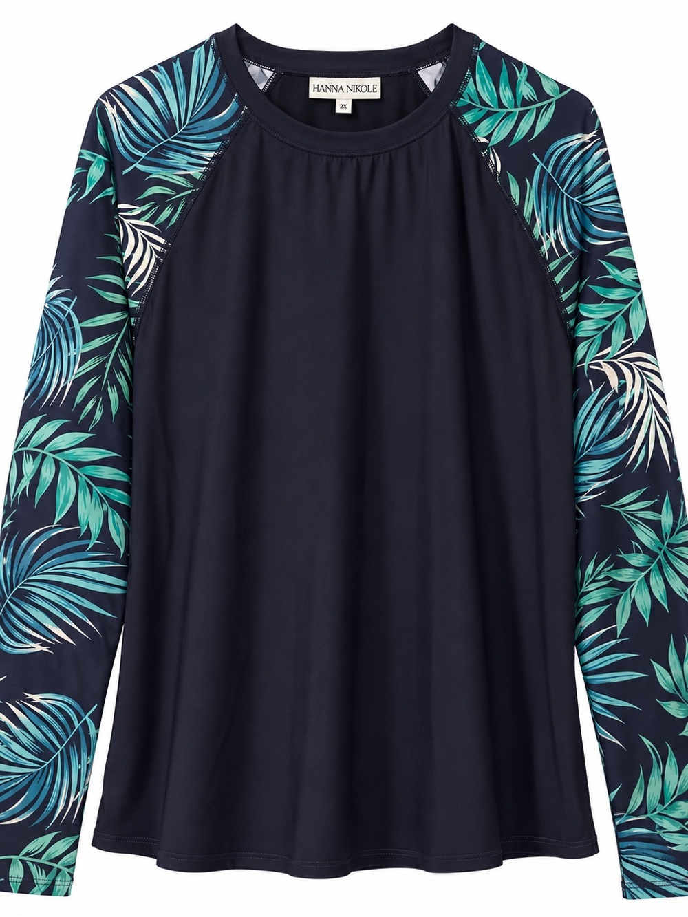 Hanna Nikole Women's Navy Long Sleeve Rash Guard with built in bra